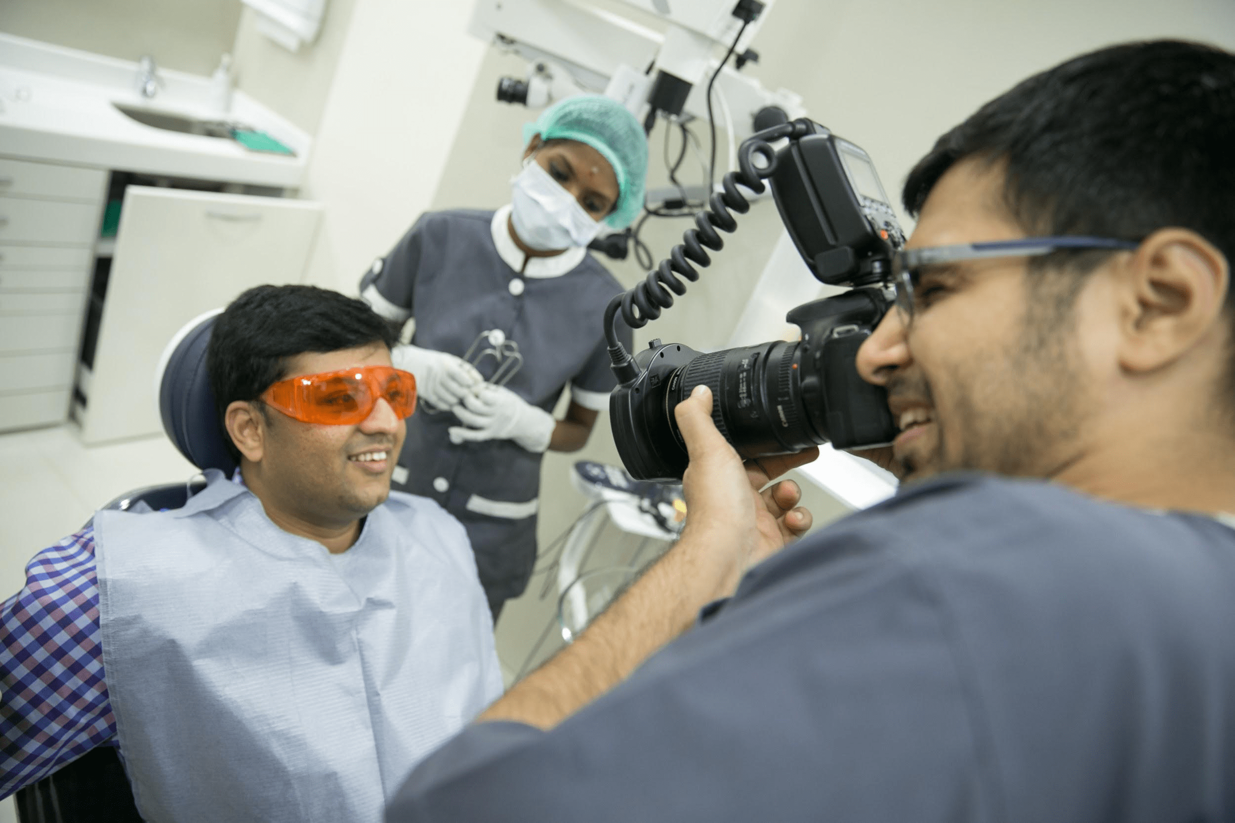 Happy patient with dentist